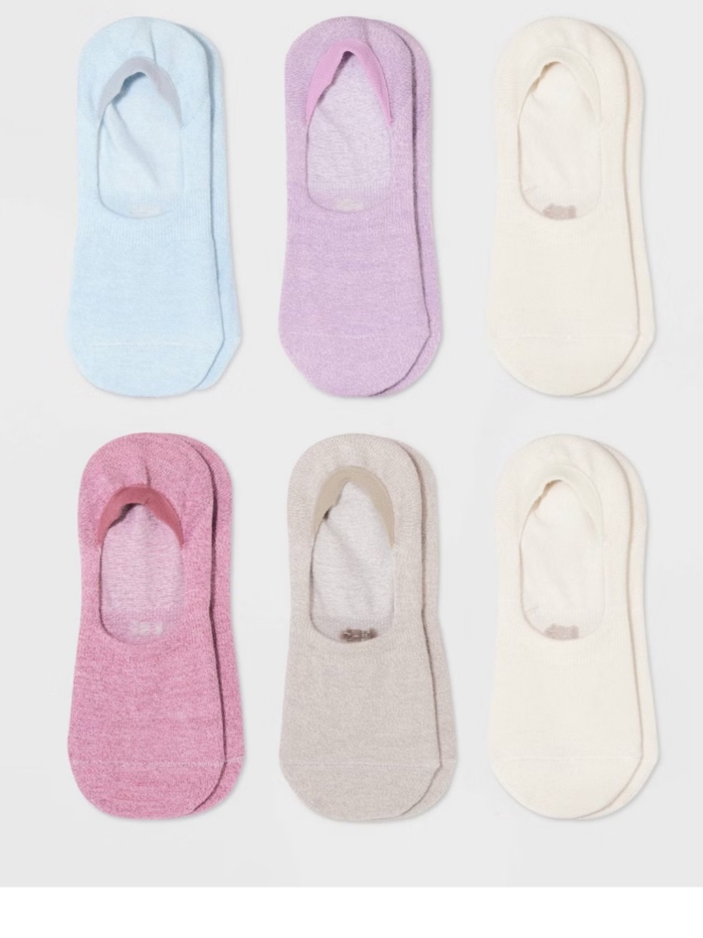 all in motion liner Sock Pack - Light Blue, Lavender, Pink, Beige, Cream. 6 pair